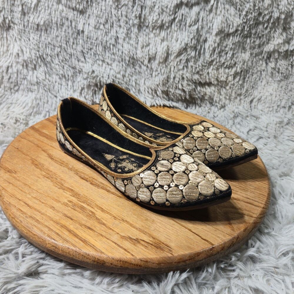Women Mojari Jutti Traditional Punjabi Handmade Shoes Size 8-8.5 Luxury Flats
